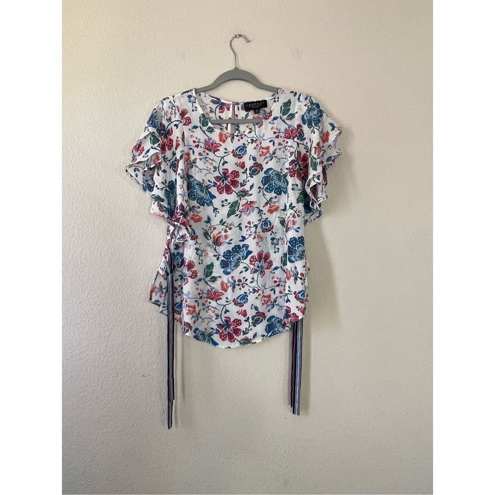 Laundry by shelli segal‎ floral side tie flutter sleeve blouse size medium